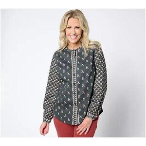 Belle by Kim Gravel Perfect Patchwork Blouse Black Large A651420